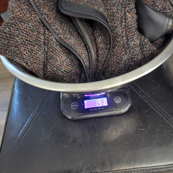 Double Zero Faux Leather Bouclé Moto Jacket M Brown Black Structured Street Luxe - Picture 1 of 14